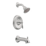 Moen Brantford Chrome Pressure Balancing Modern Bathtub and Shower Trim Kit with Shower Head, Shower Handle, and Tub Spout, Show