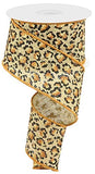 Metallic Animal Print on Faux Burlap Wired Edge Ribbon (Natural, 2.5 Inch)
