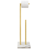 GZILA Toilet Paper Holder Stand Brushed Gold with Reserve, Marble Base Design, Free Standing Bathroom Tissue Roll Holder Freesta