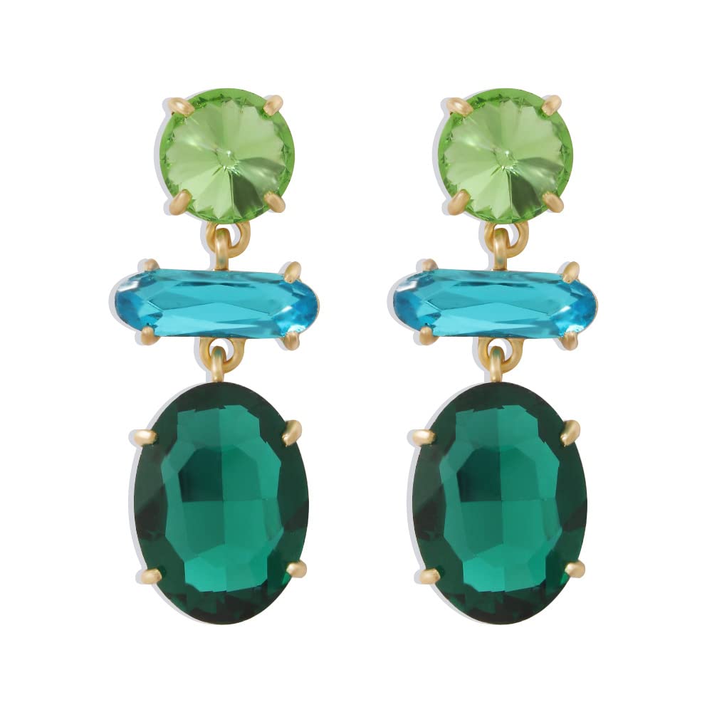 Wekicici Colorful Rhinestone Drop Earrings Green Blue Cube Crystal Multicolored Sparkly Crystal Dangle Earrings Elegant Accessor