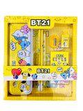 DEE SONS Latest 12 pcs All in One BT21 Cartoon Theme Stationery Set Kit with 1 Pencil Box Case 2 Pencils 6 Crayon Colors 2 Space