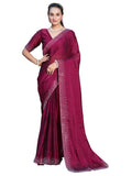 Satrani Women Dyed & Hot Fixing Pure Georgette Saree (3186S131N_Wine)