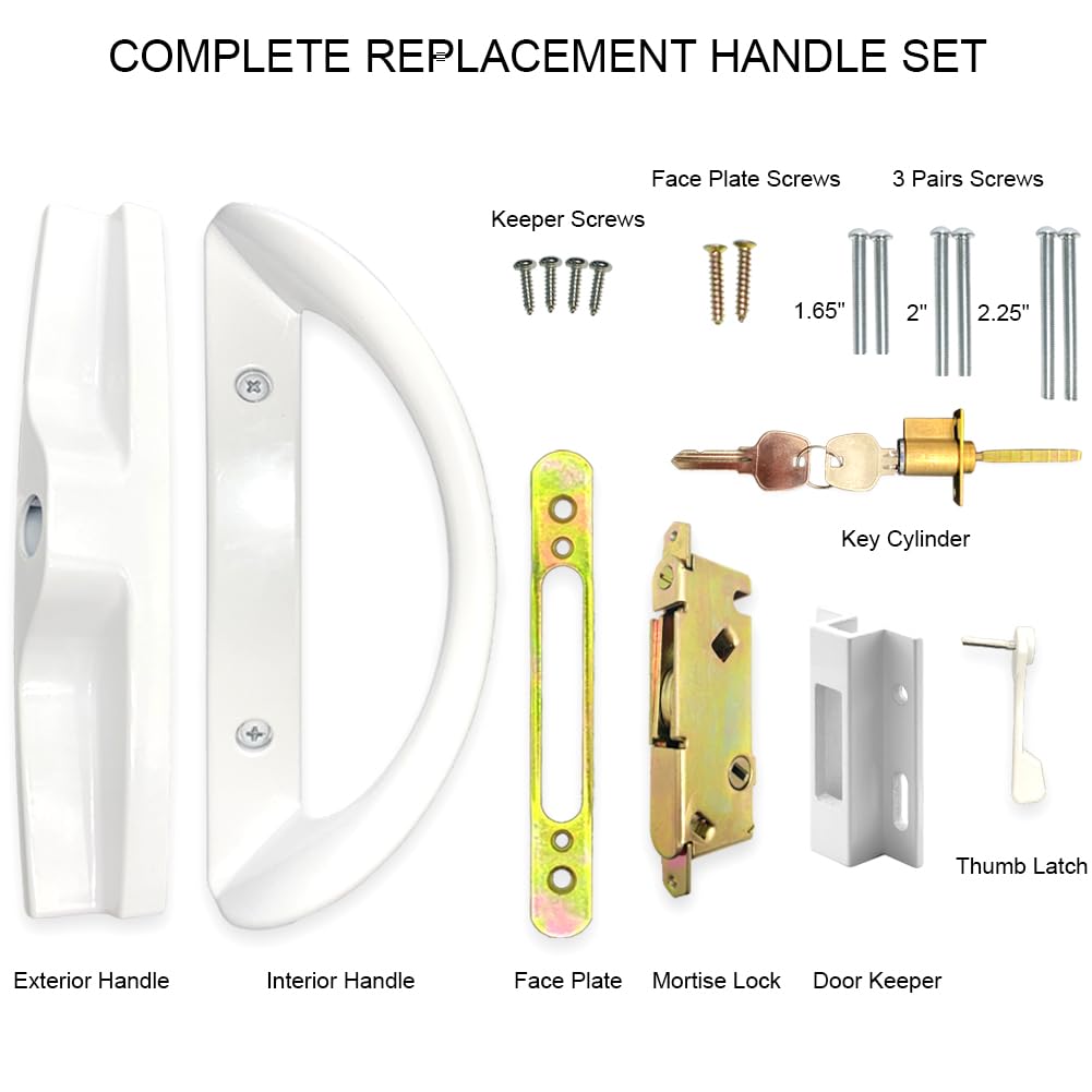 ALLYWASAI Patio Sliding Door Handle Set with Mortise Lock, Key Cylinder and Keeper, Replacement Handle Lock Set Fits Door Thickn