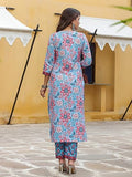 Gosriki Women'S Cotton Blend Straight Printed Kurta With Pant Set (Kormake-Multi-Nw-Gs_S_Blue_Small),Blue,,B0CFFGWRTS