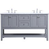 Elegant Decor Metropolis 60 Double Sink Marble Top Bathroom Vanity In Gray