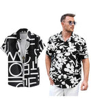 LookMark Men's Cotton Blend Casual Beach Wear Shirts | Stylish Printed Shirts for Men | Comfortable Summer Wear | Party Vacation & Daily Casuals (Pack of 2) (Printed Shirt ADAM Black-Urban-XXL),Black-Black-03