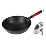 ECOMISTIQ Uncoated Cast Iron Wok Handmade Cast Iron Wok NonStick Kitchen Cookware for Cooktop, Exposed Flame, 32 Round Bottom W