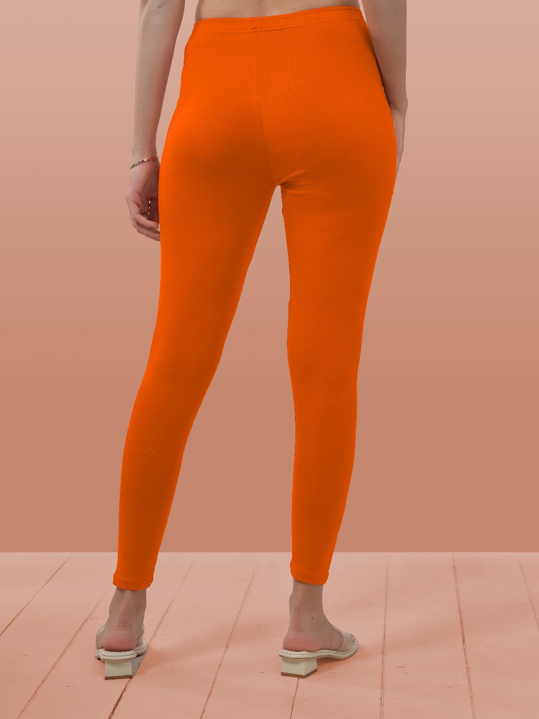 Lyra Women Solid Premium Cotton Ankle Length Leggings | Mid-Waist | Fashionwear Saffron