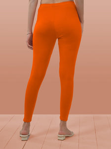 Lyra Women Solid Premium Cotton Ankle Length Leggings | Mid-Waist | Fashionwear Saffron