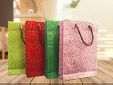 Brown Leaf Royal Golden Print Multicolour Favor Handmade Paper Goodies Bag (8 x 5.7 x 1.75inch) Set of 12