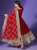 Wedani Maroon Georgette Embroidered Anarkali Dress For Women,MAROON,XL,,,