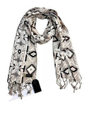 Elegant Scarf Studio Rayon Geometric Pattern Scarf For Women | Soft Lightweight Printed Long Stole With Fringes (Cream)
