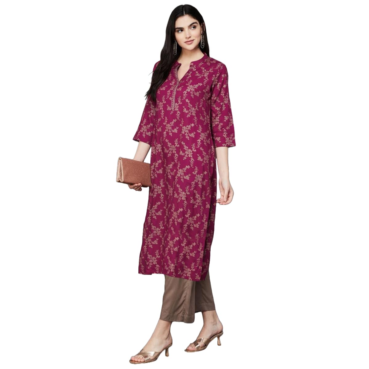 Gosriki Women'S Cotton Blend Straight Printed Kurta With Pant (Loribi Wine-Gs_Xxl_Wine_Xx-Large),Wine,2,B0D83QPZF3