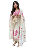 GoSriKi Womens viscose rayon embroidered straight Kurta with trousers and dupatta, cream, 48