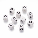 Beadthoven 100pcs Silicone Letter O Beads Bulk 12mm Cube Alphabet Silicone Focal Beads Loose White Rubber Assorted Letter Spacer