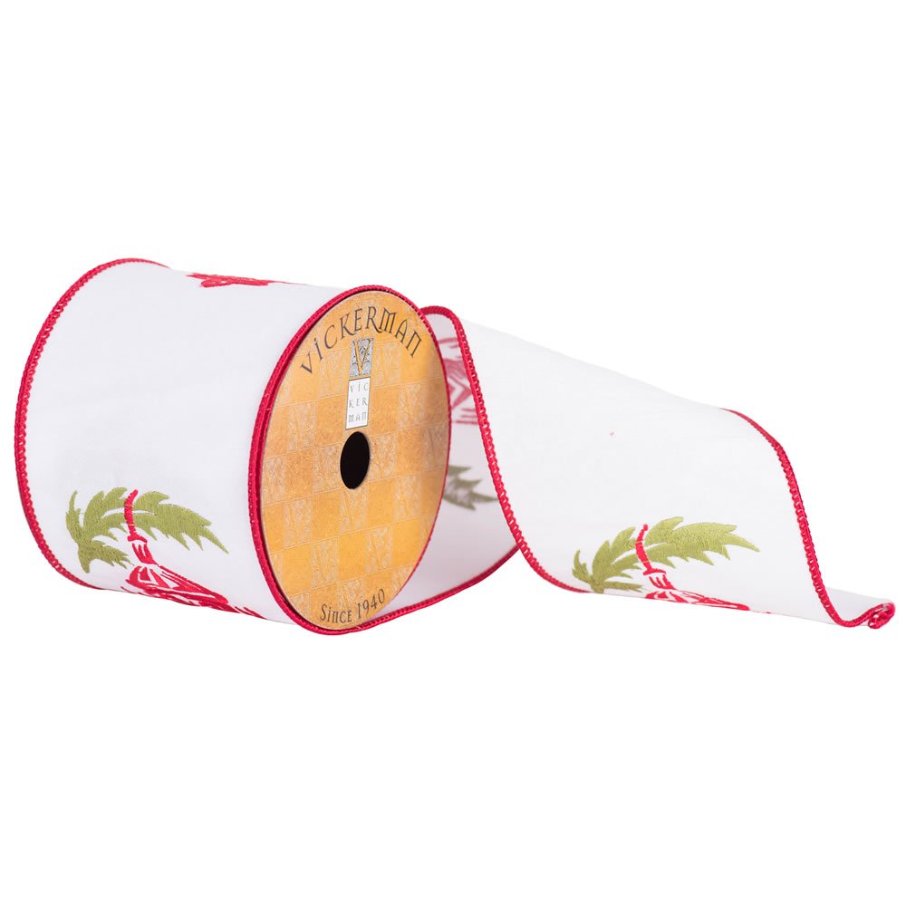 Vickerman 4 X 10Yd White Red Embroider Lantern - Q172159