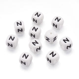 Beadthoven 100pcs Silicone Letter N Beads Bulk 12mm Cube Alphabet Silicone Focal Beads Loose White Rubber Assorted Letter Beads 