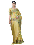 Satrani Womens Organza Banarasi Jacquard Saree with Unstitched Blouse Piece (3086S146N_Yellow)
