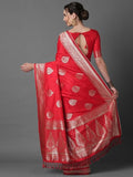 Leriya Fashion Womens Present Banarasi Soft Lichi Silk Saree | Jacquard Rich Pallu Design | Golden Saree For Women | Cotton Silk Saree For Women (Red)