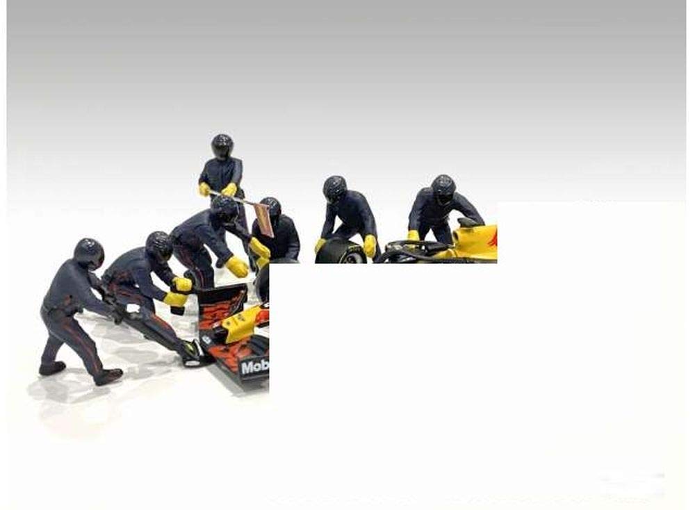 American Diorama 1:43 Pit Crew Figures (Team Blue) Set Of 7 Figures With 1X Free 143 F1 Die Cast Red Bull #33 Max