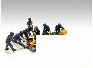 American Diorama 1:43 Pit Crew Figures (Team Blue) Set Of 7 Figures With 1X Free 143 F1 Die Cast Red Bull #33 Max