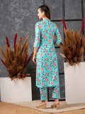 Anni Designer Women'S Cotton Blend Straight Printed Kurta With Pant (Nazuk Rama-Nw_M_Blue_Medium),Blue,M,Cotton Blend,Classic,Kurta