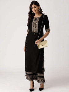Gosriki Women'S Rayon Solid Printed Kurta With Palazzos (Black M),Black,,B08WLZ2SQV