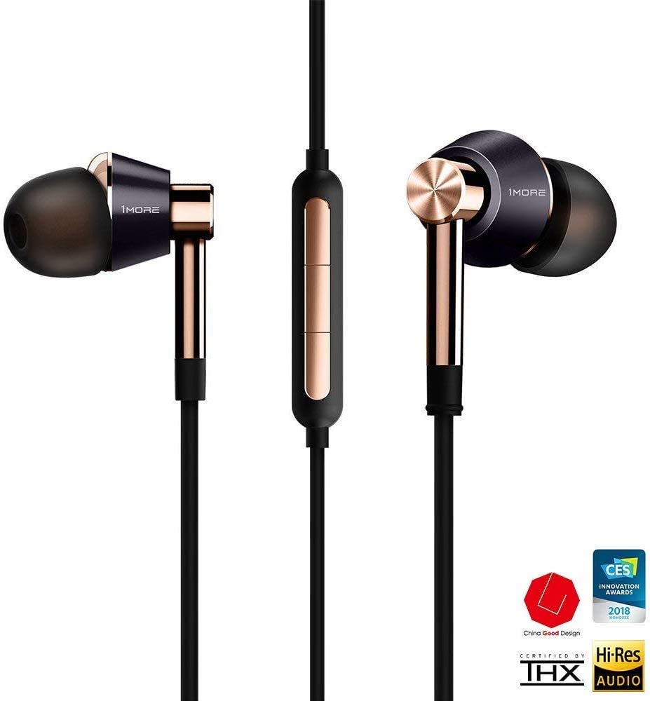 1MORE Triple Driver In-Ear Earphones Hi-Res Headphones with High Resolution, Bass Driven Sound, MEMS Mic, In-Line Remote, High F