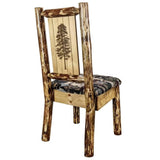 Montana Woodworks Glacier Country Collection Side Upholstered Chair, Woodland Pattern With Laser Engraved Pine Tree Design, Stai