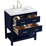 Elegant Decor Sinclaire 30 Single Quartz Top Bathroom Vanity In Blue