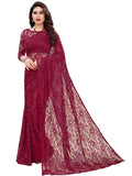 Satrani Womens Knit Net Saree (2135S174N_Maroon)