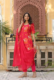 Gosriki Women'S Cotton Blend Straight Printed Kurta With Pant & Dupatta (Aux-Orange-Bfv-Gs_M_Orange_Medium),Orange,,B0CPXVD41H