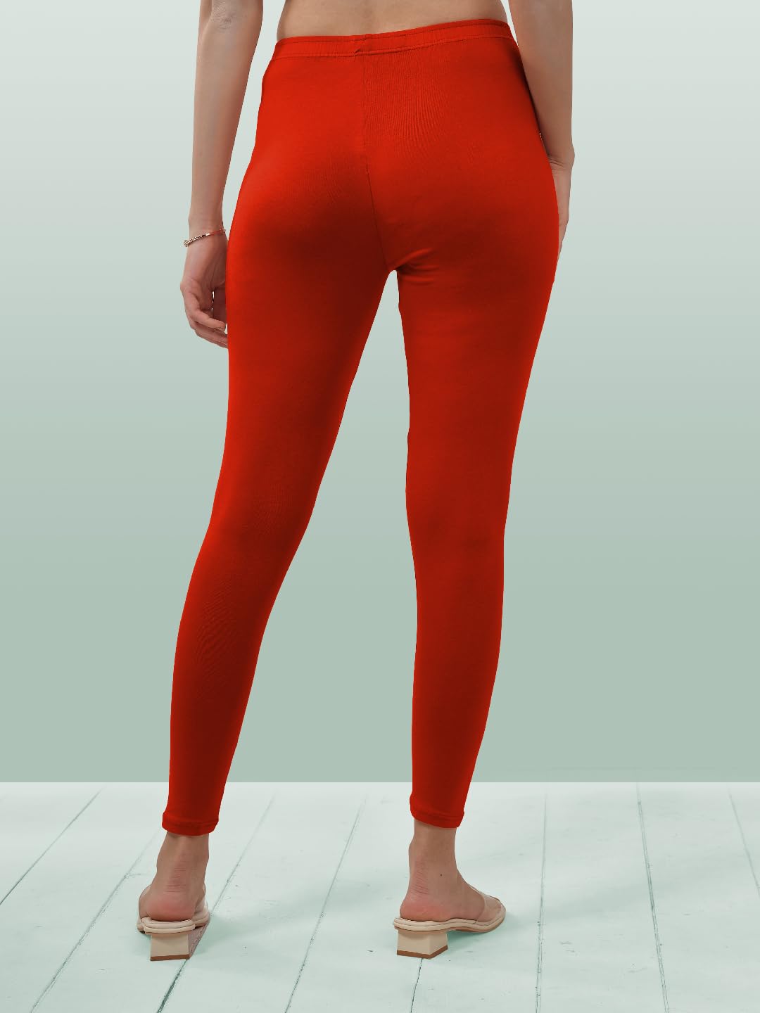 Lyra Women Solid Premium Cotton Ankle Length Leggings | Mid-Waist | Fashionwear Tomato Red L