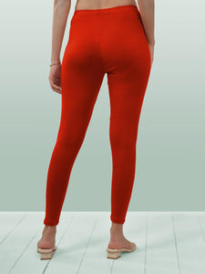 Lyra Women Solid Premium Cotton Ankle Length Leggings | Mid-Waist | Fashionwear Tomato Red L