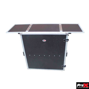 Prox Xs-Djstn Flight Case Style Folding Dj Table And Workstation With Smooth Rolling Wheels
