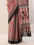 Libas Womens Printed Cotton Saree With Blouse Piece Red One Size