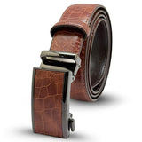 The Tie Hub Brown CrocTextured Pu Leather Belt AutoLock Gunmetal Buckle For Men | VeganFriendly & CutToFit