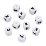 Beadthoven 100pcs Silicone Letter K Beads Bulk 12mm Cube Alphabet Silicone Focal Beads Loose White Rubber Assorted Letter Beads 