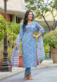 Fabnex Kurta Set For Women | Women Embroidered Kurta Set | Women Kurta Sets Kurtis | Women Kurta Pant Set (K-101-Blue-L)
