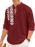 Royalscout Men'S Regular Fit Stylish Embroidered Design Cotton Blend Full Sleeve Short Straight Kurta Shirt Maroon