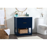 Elegant Decor Larkin 30 Solid Wood Mdf Single Bathroom Vanity In Blue