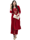 Gosriki Women'S Cotton Blend Embroidered Straight Kurta With Pant & Dupatta (Bgm Maroon-Gs_Xl_Maroon_X-Large),Maroon,,B0CHSDSZG1