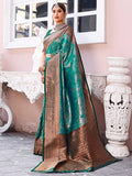 Greciilooks Womens Jacquard Cotton Silk Saree (Gl-S2365-Green)