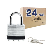 LanuBe Lock Laminated keyed Padlock (1-9/16, 40mm), keyed Alike Locks, Normal Shackle,Marked Black Plastic Hoop, Pack of 24