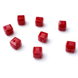 Chengmu 4mm Cube Glass Beads for Jewelry Making, Faceted Square Crytal Spacer Beads for Bracelet Necklace Earring, Ceramic Red 4