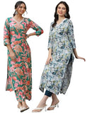 Anni Designer Women'S Cotton Blend Printed Straight Kurta With Pant Pack Of 2 (Chinki Green-Southz Blue_L_Multi_Large),Multicolour,L