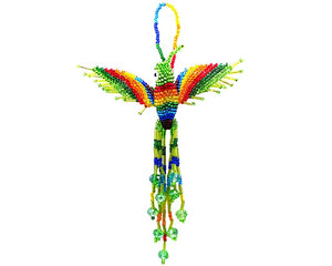 Hummingbird Hanging Figurine Ornament Czech Glass Seed Bead Fringe Tail Dangles - Handmade Gifts Spirit Animal Boho Accessories
