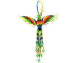 Hummingbird Hanging Figurine Ornament Czech Glass Seed Bead Fringe Tail Dangles - Handmade Gifts Spirit Animal Boho Accessories