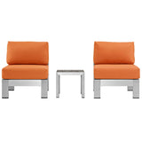 Modway Shore 3Piece Aluminum Outdoor Patio Furniture Set in Silver Orange