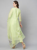 Anni Designer Women'S Chanderi Cotton Straight Printed Kurta With Pant & Dupatta (Idika Green-Nw_L_Green_Large),Green,L,Cotton Blend,Regular,Kurta, Scarf